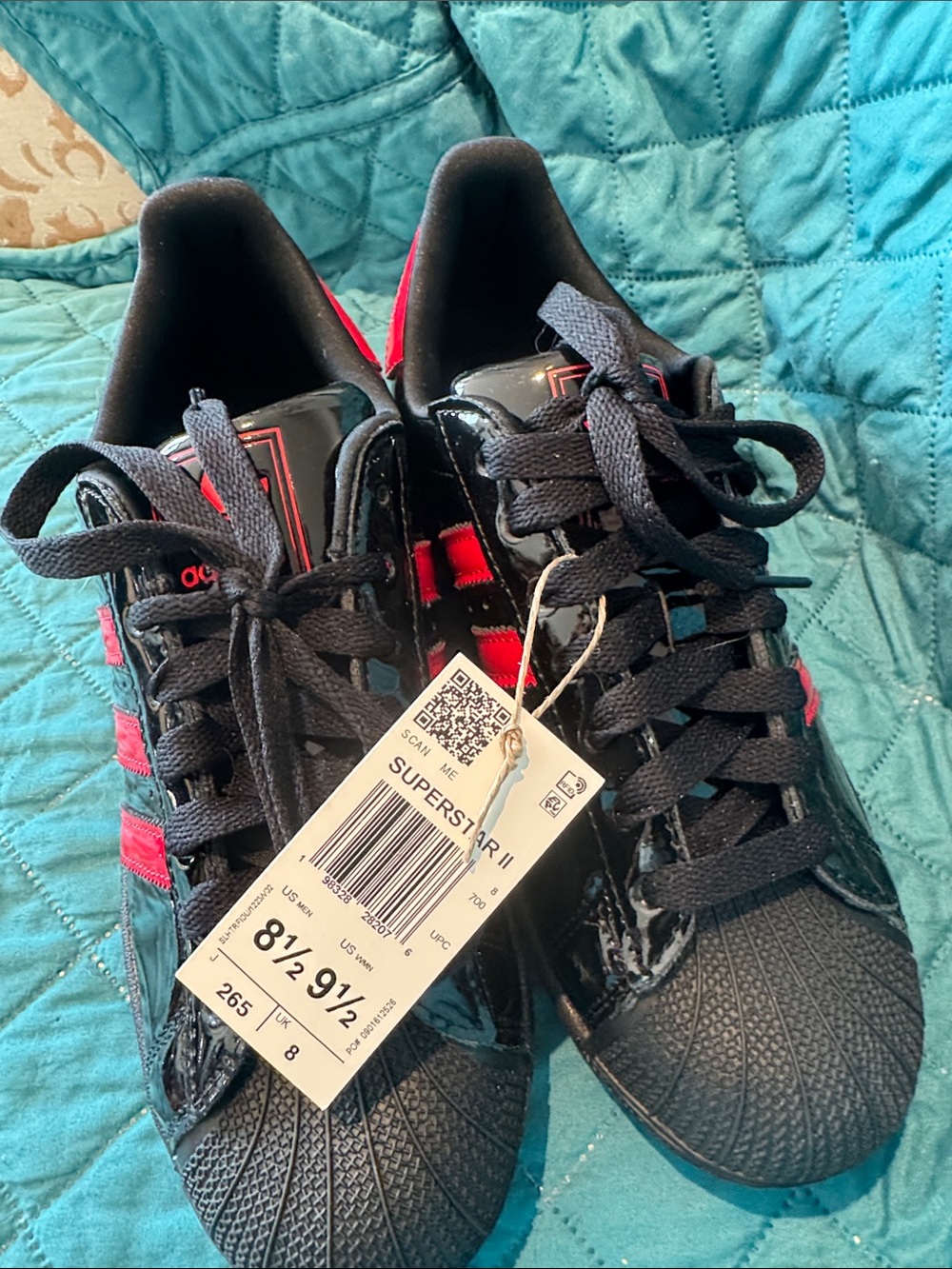 NWT adidas Black Sneakers with Red Stripes - Superstar II - Picture 3 of 15